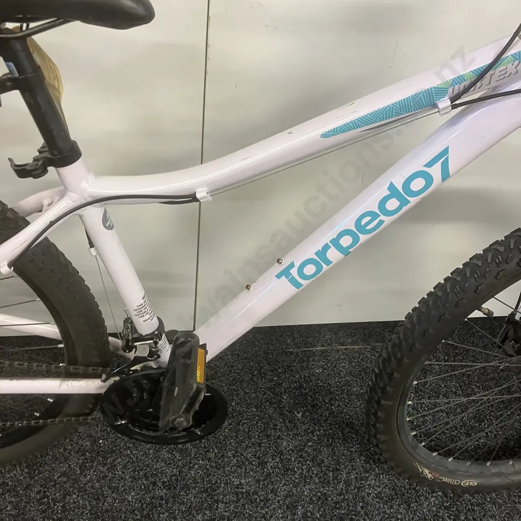 Torpedo 7 Vortex 2 Mountain Bike, White & Turquoise Image 1++