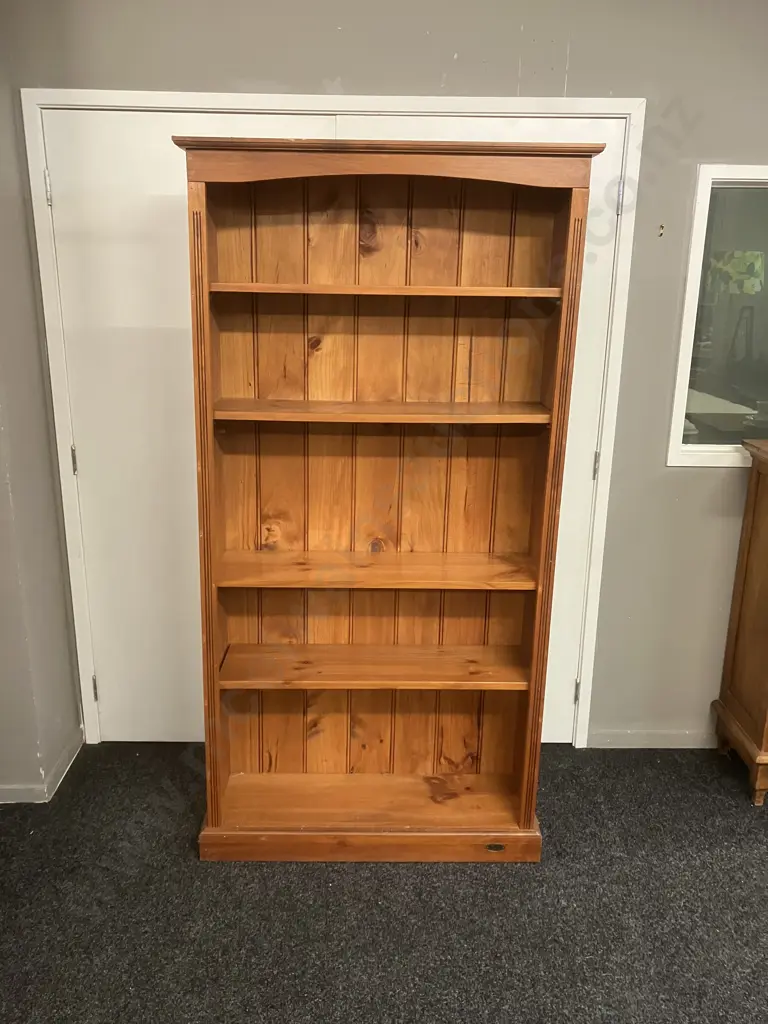 Cornwall Country Pine Bookcase, 4 Shelves, Tongue & Groove Back, Badged. H186 W95 D30cm Image 1++