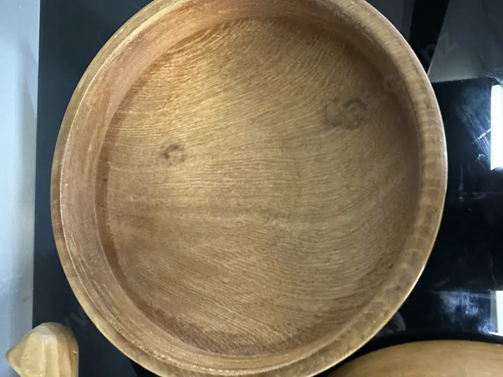 Round Wooden Lidded Footed Bowl & Wall Art H13,Dia21cm.  Image 1++