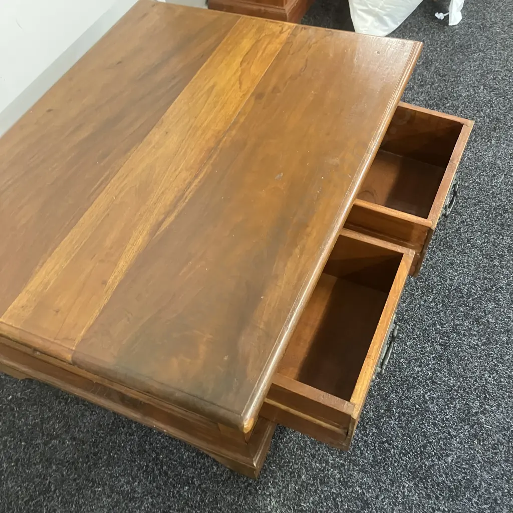 Solid Wood Coffee Table, 4 Drawers With Wrought Handles. H40 W89 D69cm Image 1++