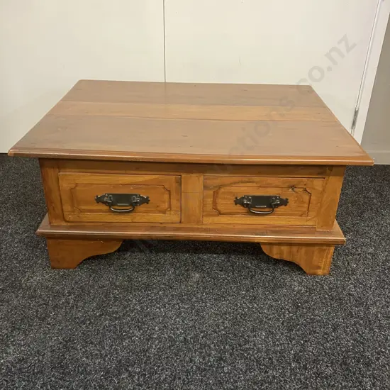 Solid Wood Coffee Table, 4 Drawers With Wrought Handles. H40 W89 D69cm
