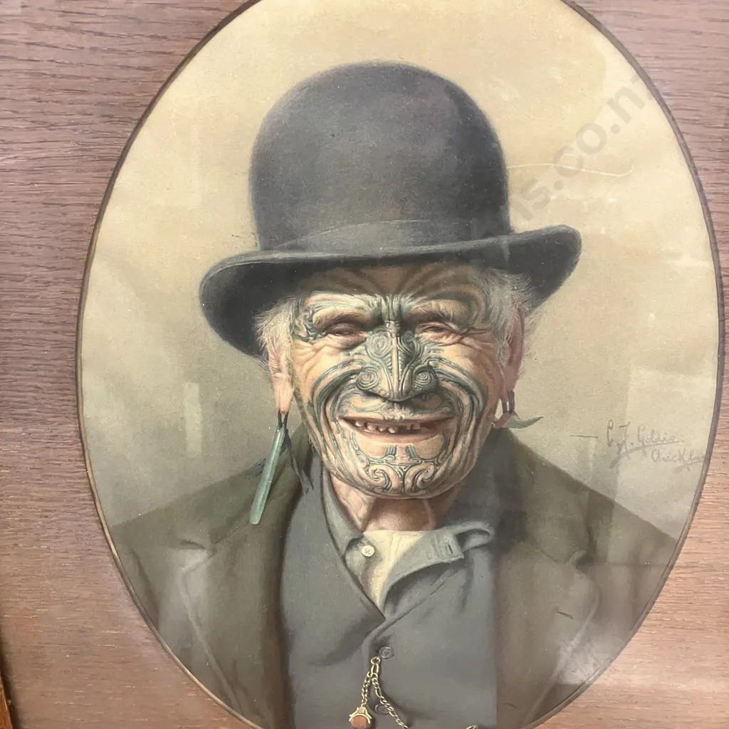 CF Goldie "A Good Joke" Print - Te Aho-te-Rangi Wharepu of Ngati Mahuta, Oak Framed. 60 x 48cm Image 1++