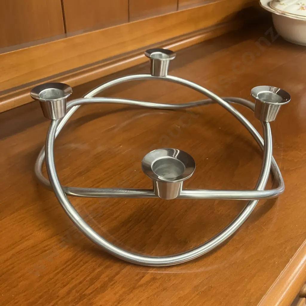 GEORG JENSEN Season Candleholder, Mirror Polished Stainless Steel, In Box With Four White 23cm Candles Image 1++