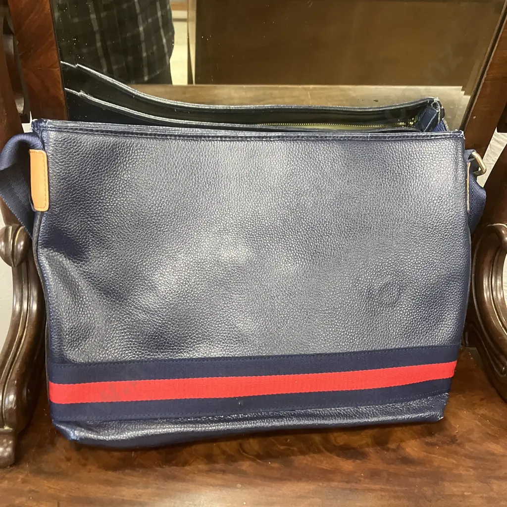 Gucci Style Vintage Messenger Bag, Blue / Red / Tan Colours Image 1++