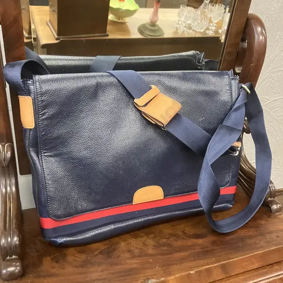 Gucci Style Vintage Messenger Bag, Blue / Red / Tan Colours