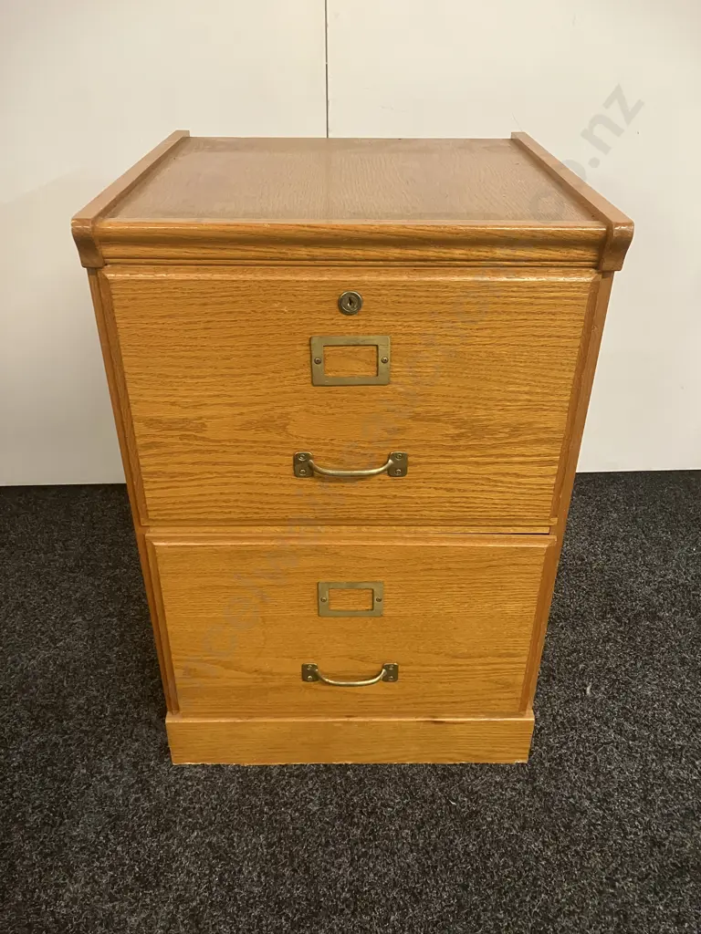 Oak Effect 2 Drawer Filing Cabinet. H72 W48 D48cm (As Found) Image 1++