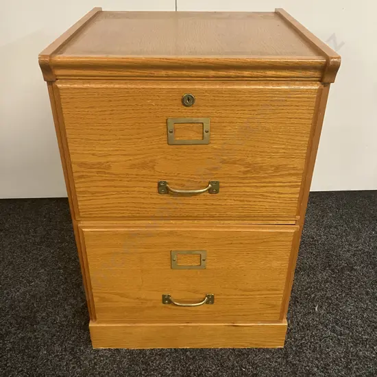 Oak Effect 2 Drawer Filing Cabinet. H72 W48 D48cm (As Found)