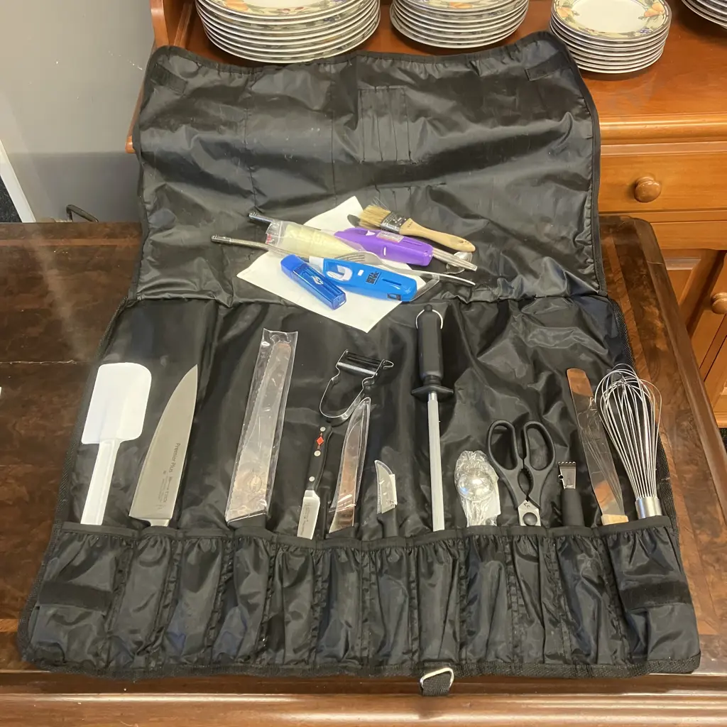 House of Knives 12 Slot Knife Roll Black With 5 F.Dick German Knives, Kitchen Gearz Steel, Etc Image 1++