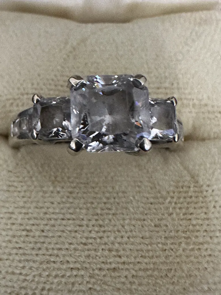 Ring Stamped S585 With Three Clear Square Stones & Six Small Clear Stones Image 1++