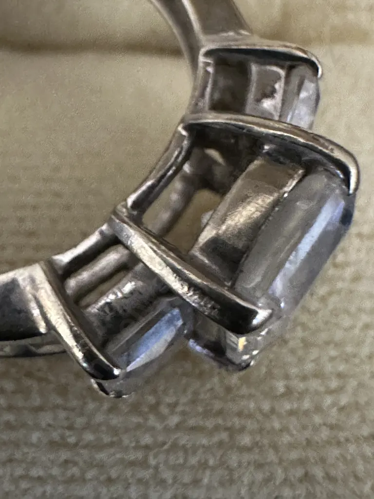 Ring Stamped S585 With Three Clear Square Stones & Six Small Clear Stones Image 1++