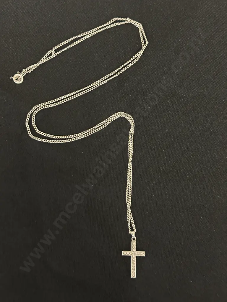 Stamped 925 Necklace & Cross Pendant With Clear Stones Image 1++