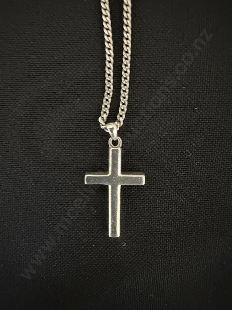 Stamped 925 Necklace & Cross Pendant With Clear Stones Image 1++