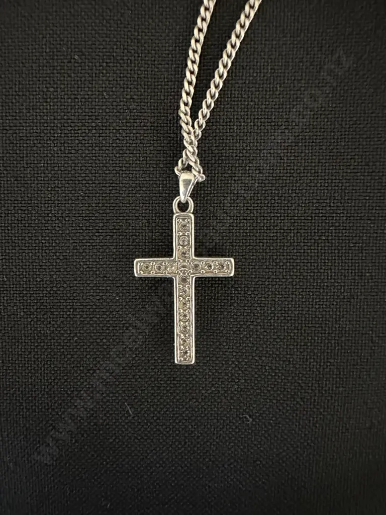 Stamped 925 Necklace & Cross Pendant With Clear Stones Image 1++