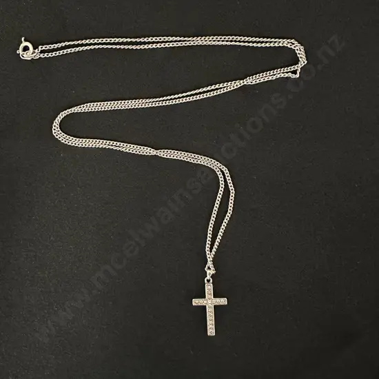 Stamped 925 Necklace & Cross Pendant With Clear Stones