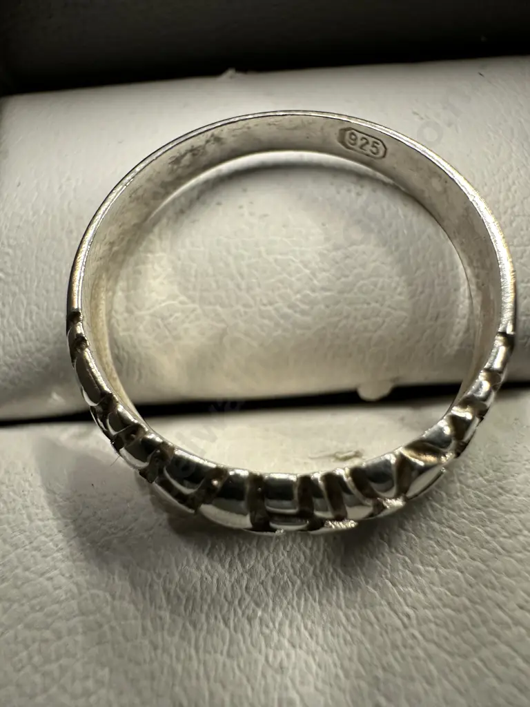 Stamped 925 Patterned Ring Slight Dome Style Image 1++