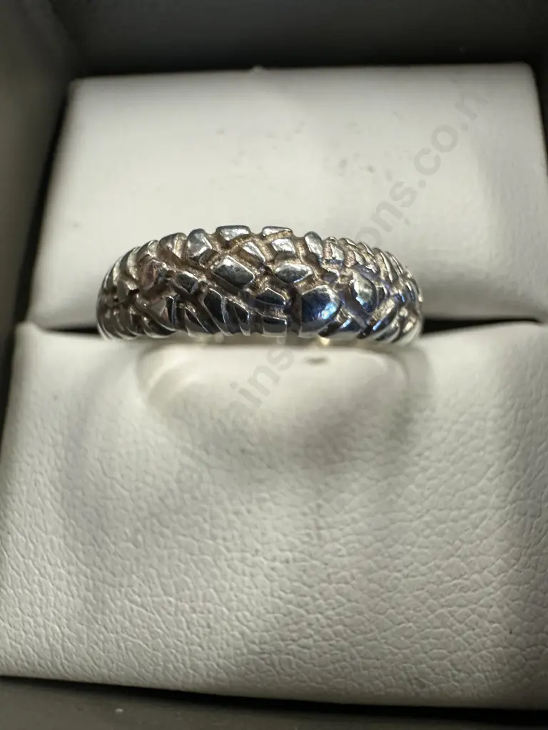 Stamped 925 Patterned Ring Slight Dome Style Image 1++