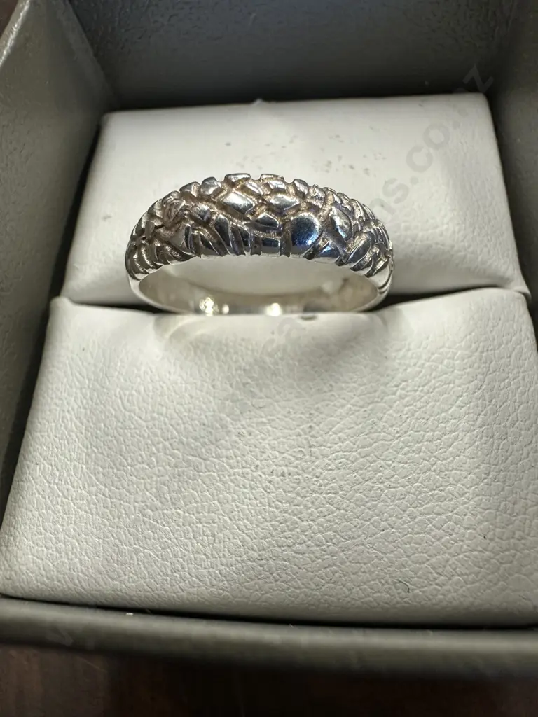 Stamped 925 Patterned Ring Slight Dome Style Image 1++
