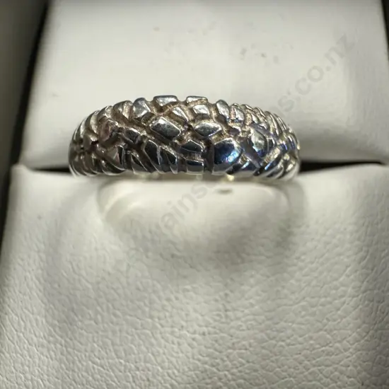 Stamped 925 Patterned Ring Slight Dome Style