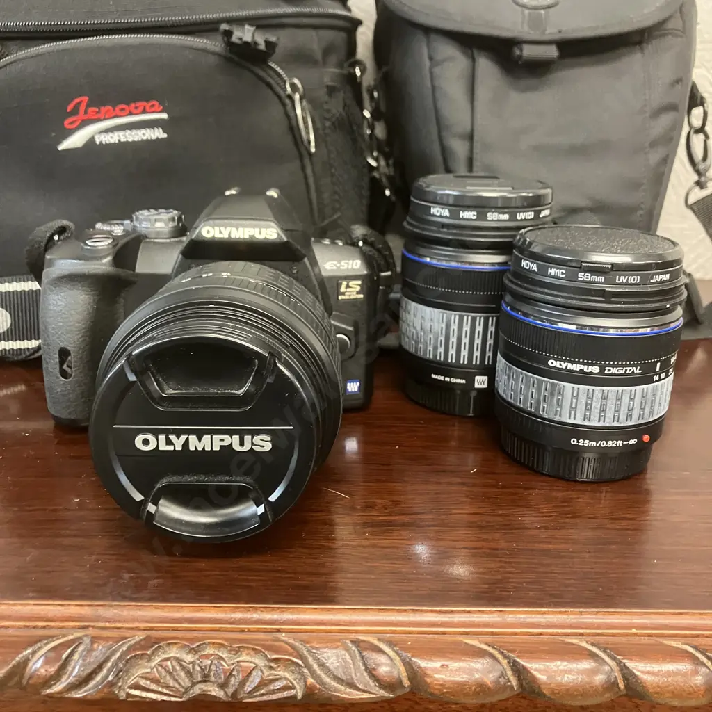 Olympus Evolt E-510 Digital Camera,18-180/3.5-6.3, 40-150/4-5.6, 14-42/3.5-5.6 Lenses, Cases, Manual, Charger, Card Etc Image 1++