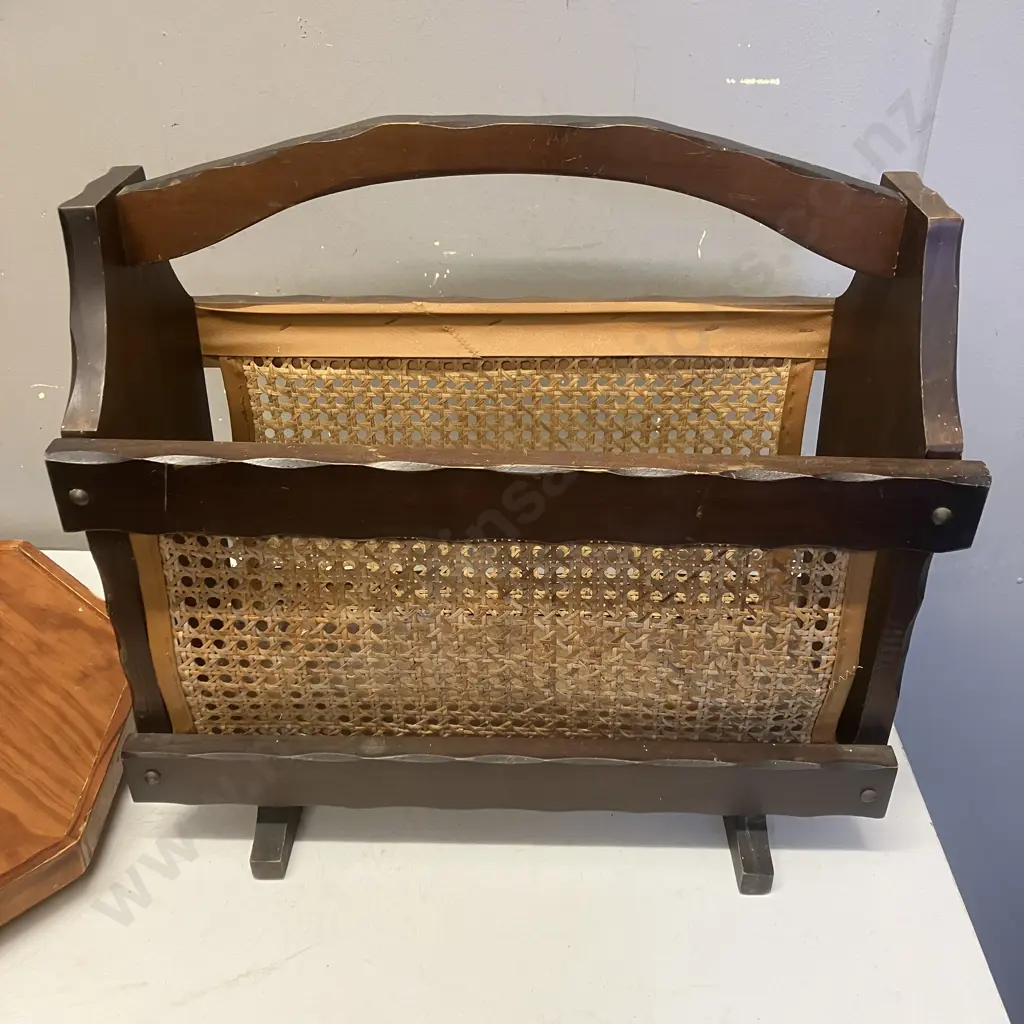 Wood & Rattan Magazine Rack & Wooden Lazy Susan Image 1++