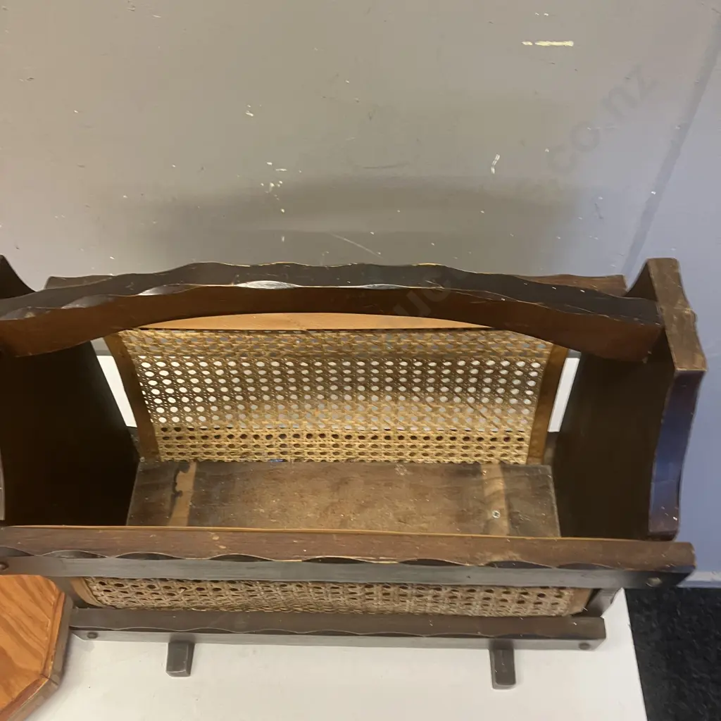 Wood & Rattan Magazine Rack & Wooden Lazy Susan Image 1++