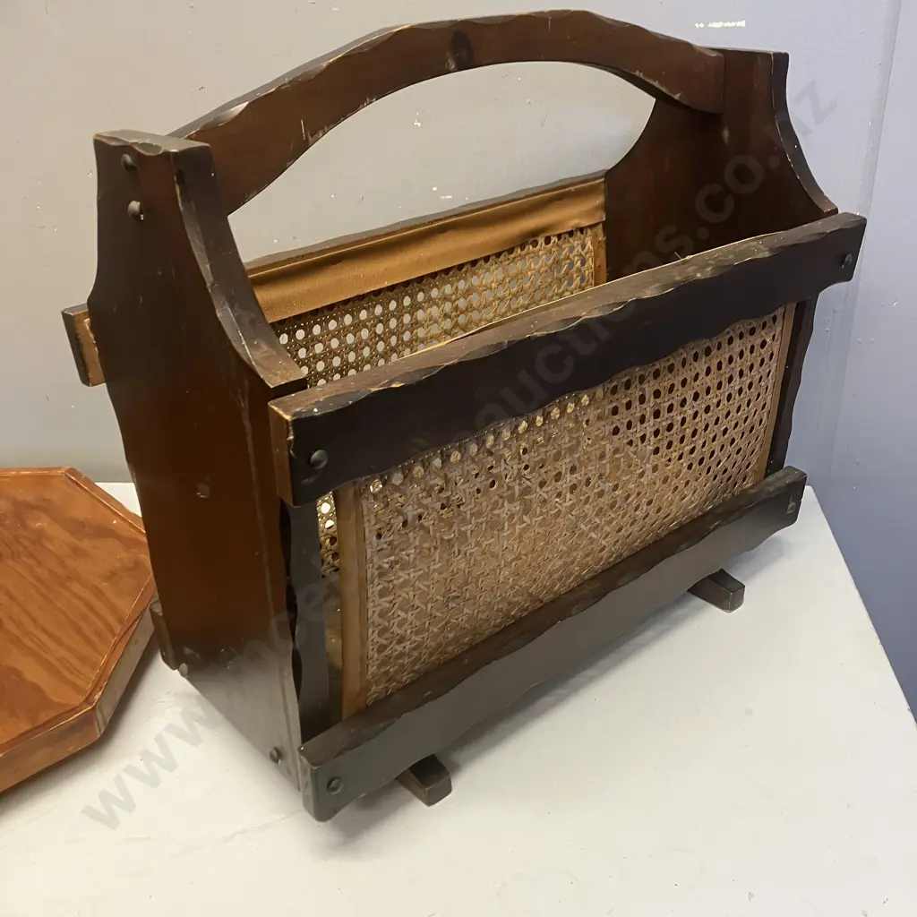 Wood & Rattan Magazine Rack & Wooden Lazy Susan Image 1++