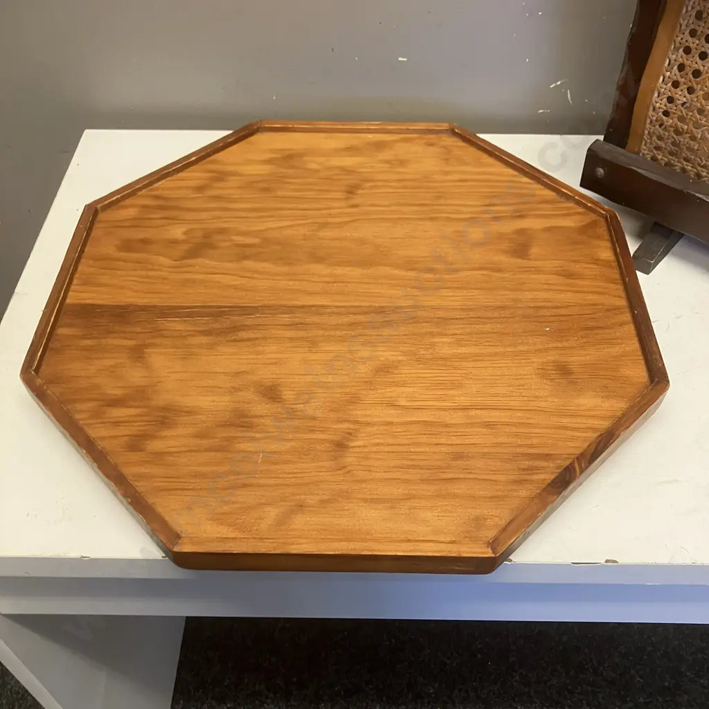 Wood & Rattan Magazine Rack & Wooden Lazy Susan Image 1++