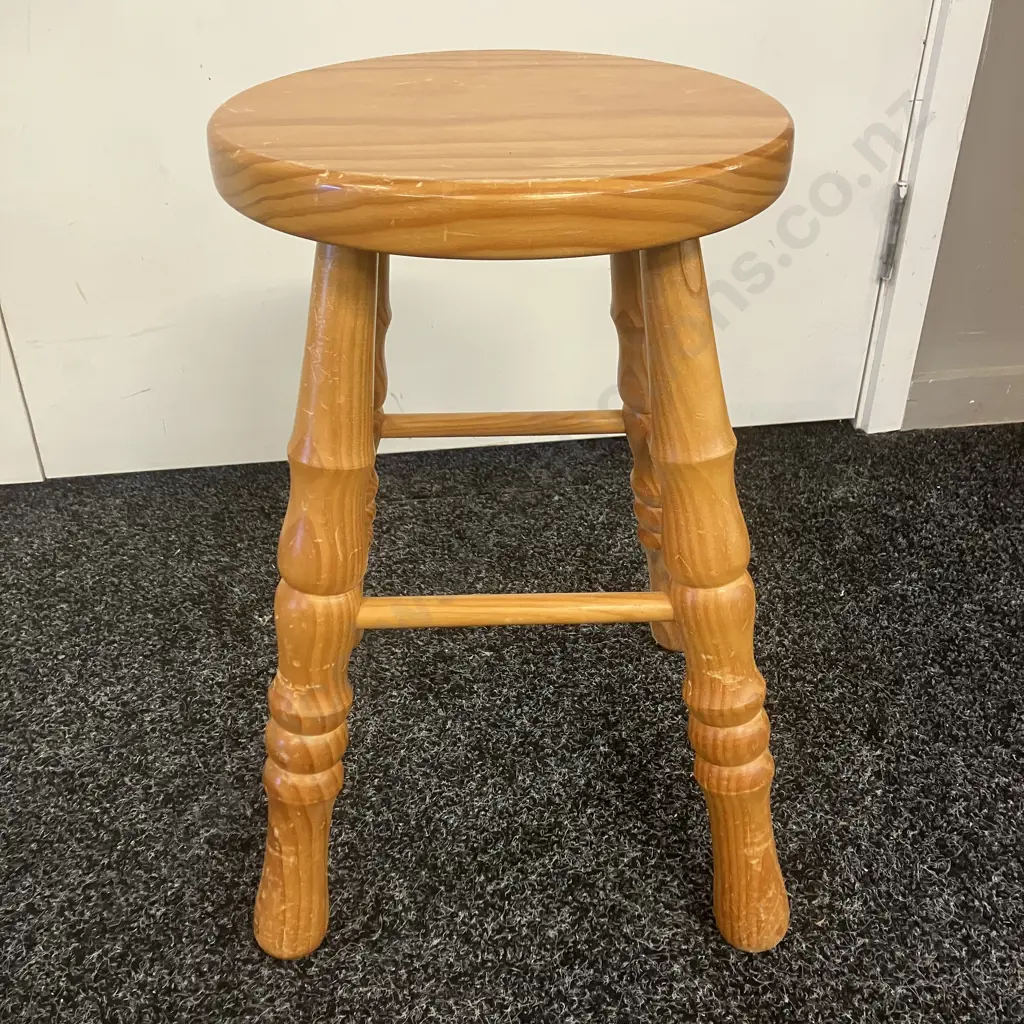 Vintage Pine Wooden Stool. H45cm Image 1++