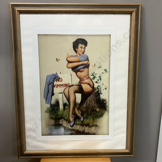 "Taking a Chance (No Bikini A Toll)" Gil Elvgren 1962, Pinup Girl Framed Glazed Poster. 62 x 49cm