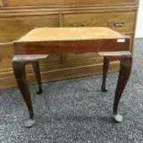 Mahogany Footstool With Tan Draylon Upholstery & Cabriole Legs. H45 W52 D37cm Image 1++