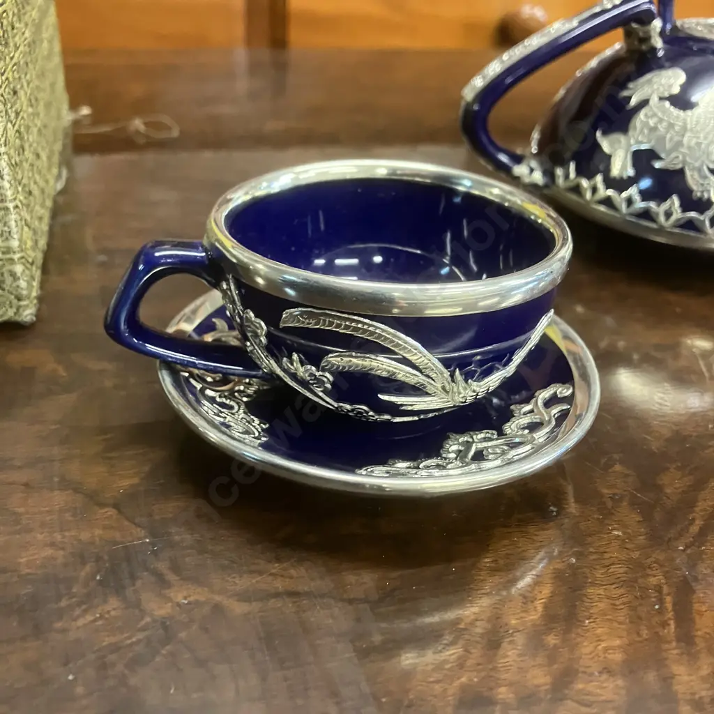 NEW Chinese Yantai Tin Tea Set, Sapphie Blue - Ji Wen Zhai Art Ware Factory, Yantai City, China,  Chinese Tea Set Image 1++