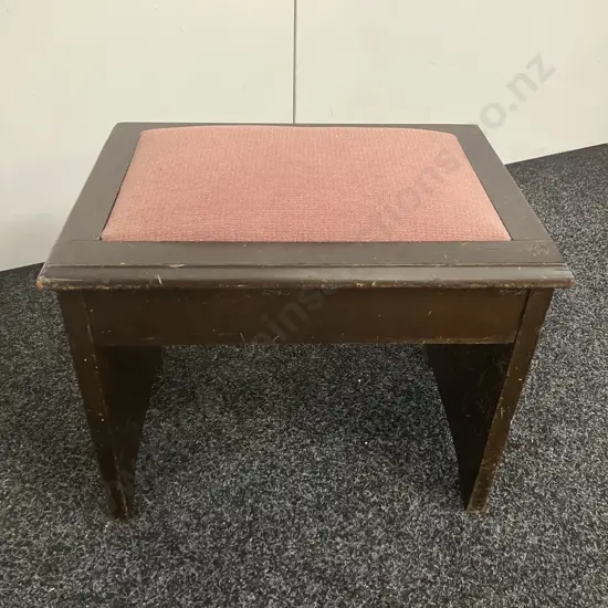 Vintage Mahogany Footstool, Pink Upholstered Seat. H35 W44 D31cm