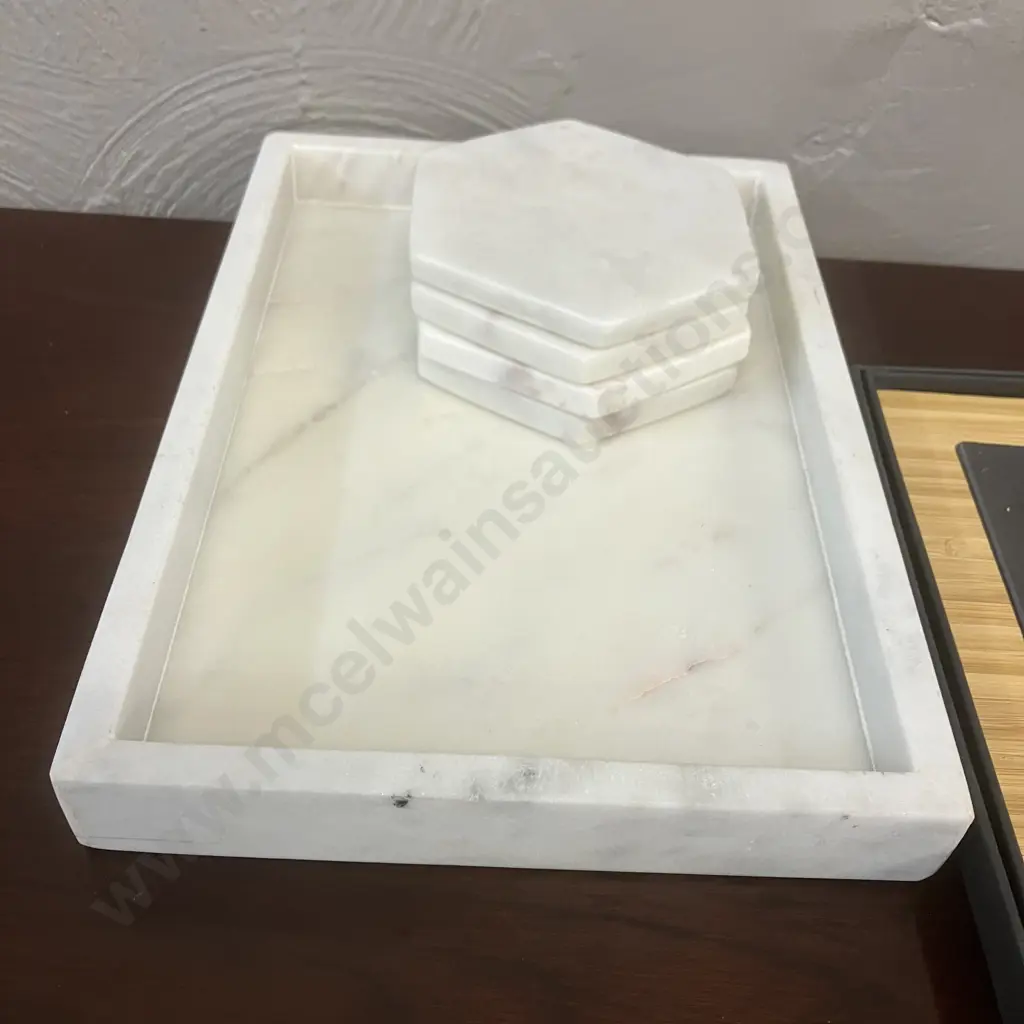 Marble Tray With 4 Coasters (20 x 29cm) And Boxed Slate Cheese Set Image 1++