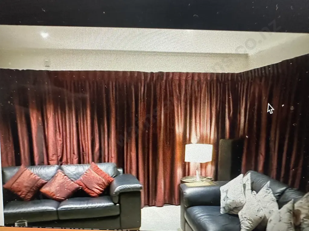 Burgundy Shimmer Curtains & Rails Drop 200cm. Image 1++