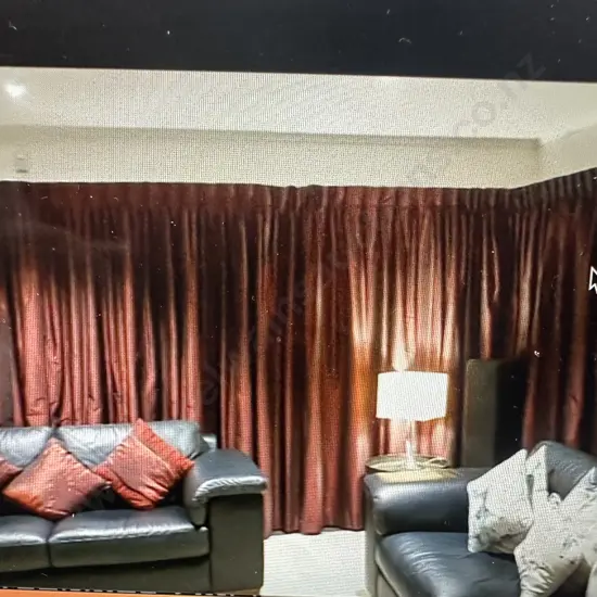 Burgundy Shimmer Curtains & Rails Drop 200cm.