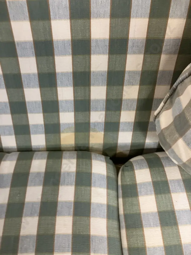 Two Seater Rolled Arm Sofa In Green / Blue / White Check Fabric. L170cm (As Found) Image 1++