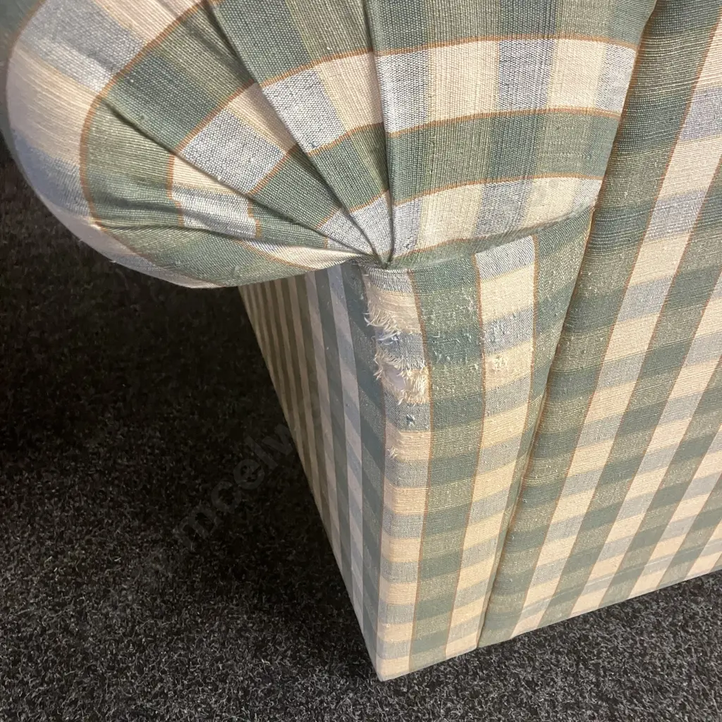 Two Seater Rolled Arm Sofa In Green / Blue / White Check Fabric. L170cm (As Found) Image 1++