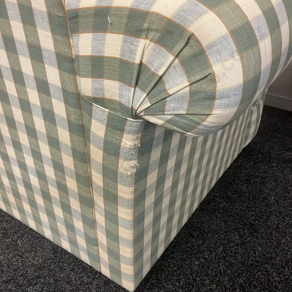 Two Seater Rolled Arm Sofa In Green / Blue / White Check Fabric. L170cm (As Found) Image 1++