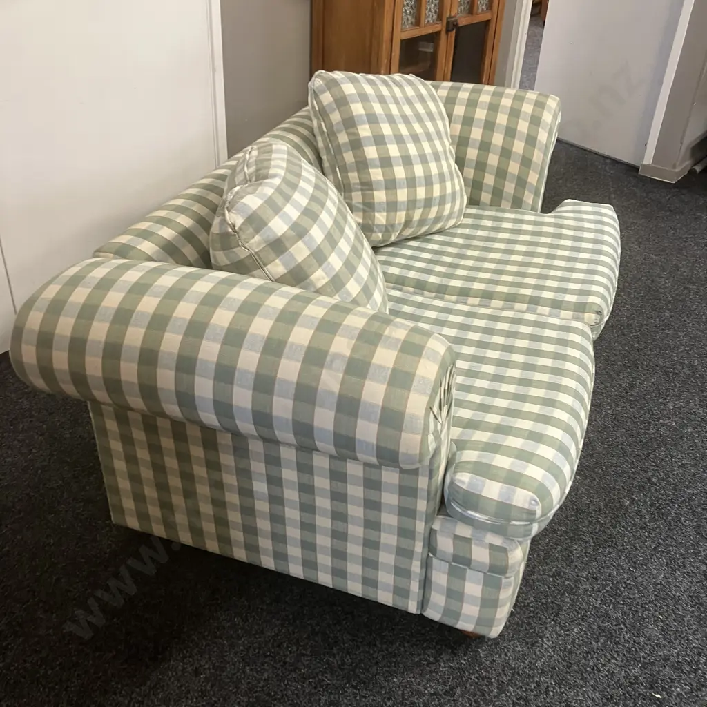 Two Seater Rolled Arm Sofa In Green / Blue / White Check Fabric. L170cm (As Found) Image 1++
