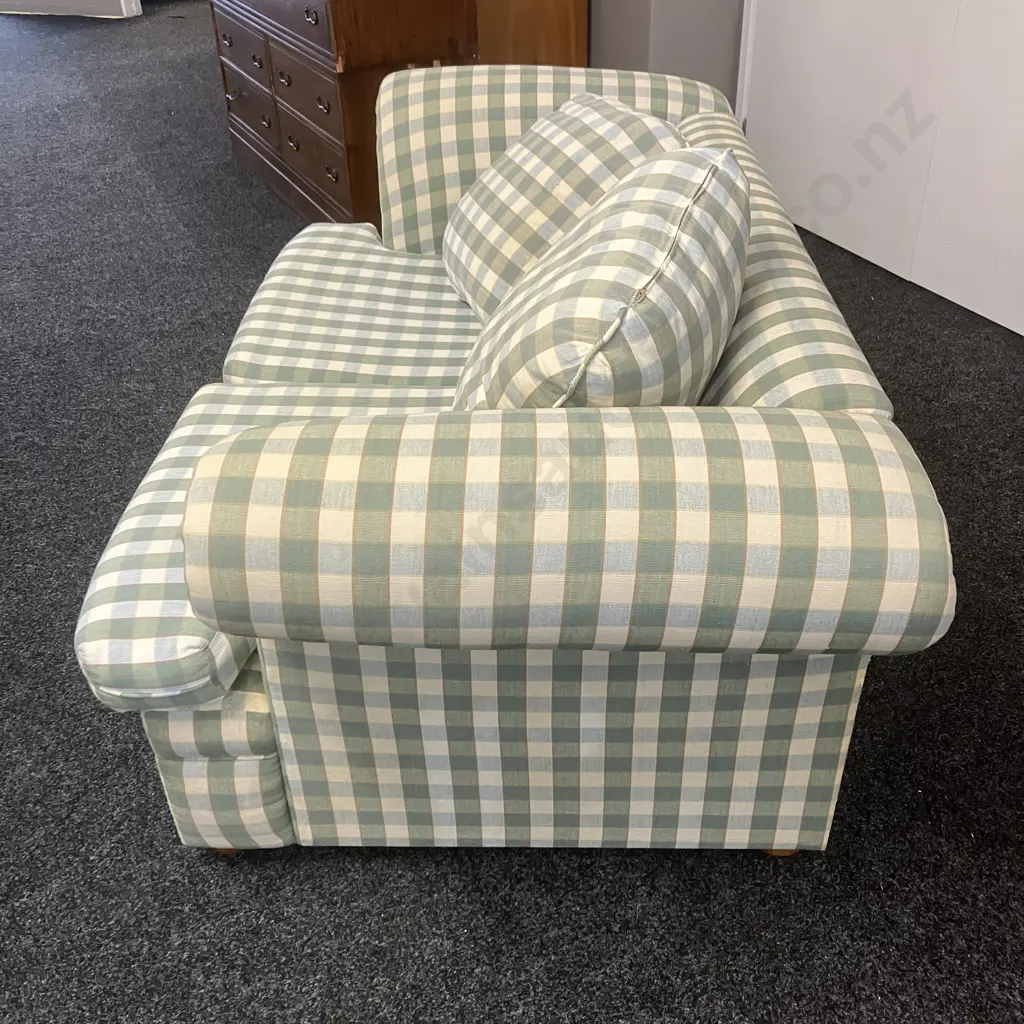 Two Seater Rolled Arm Sofa In Green / Blue / White Check Fabric. L170cm (As Found) Image 1++