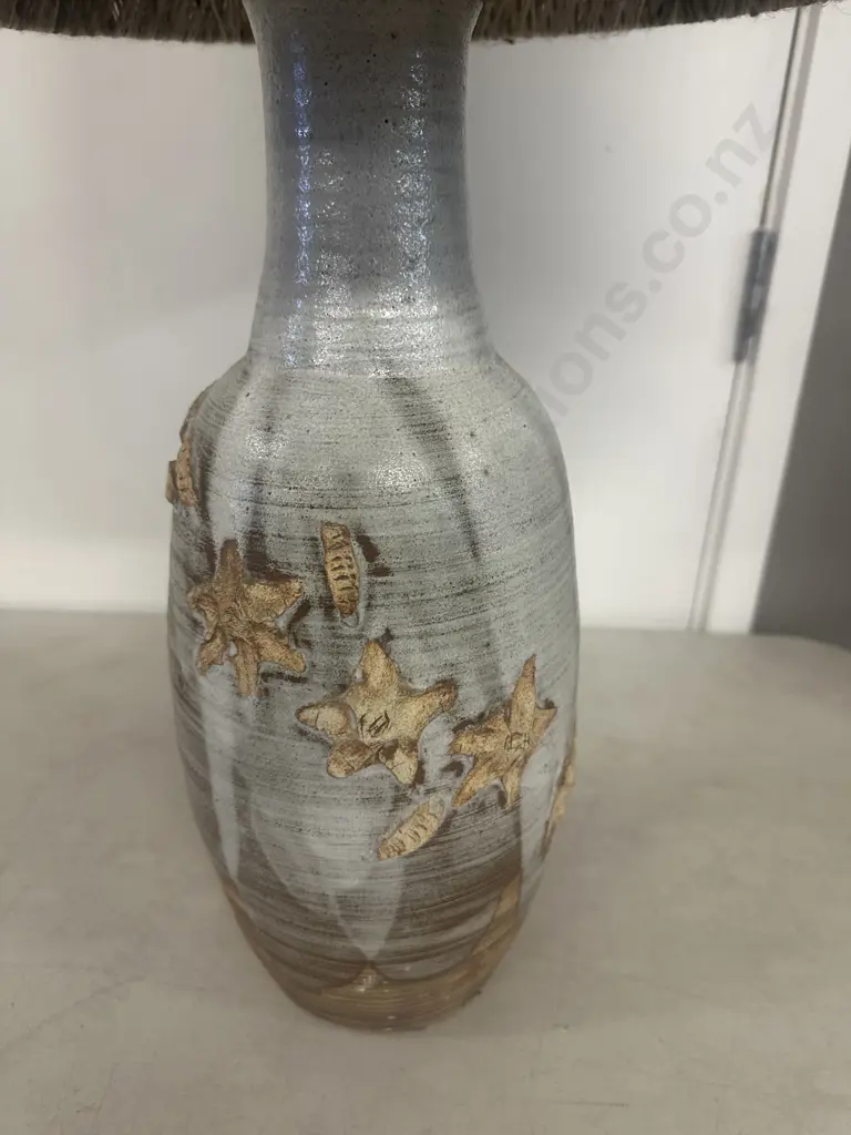 Vintage Pottery Table Lamp With Woollen Shade H74.5cm. Image 1++