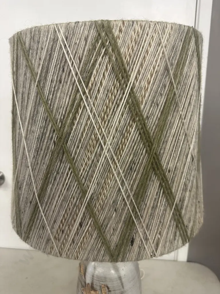 Vintage Pottery Table Lamp With Woollen Shade H74.5cm. Image 1++