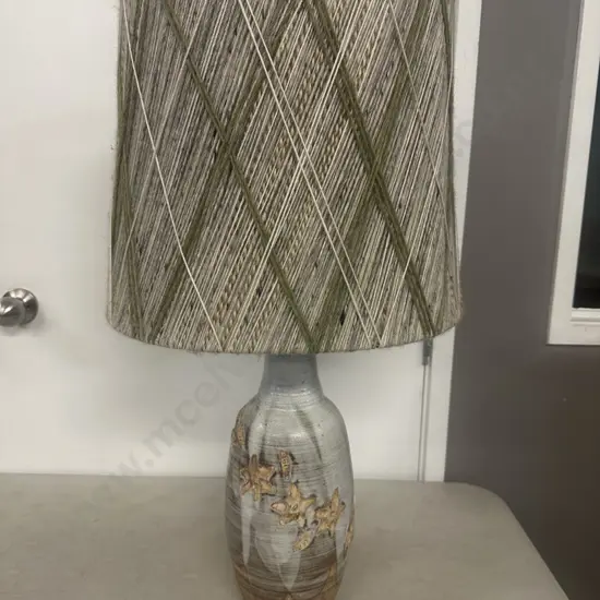 Vintage Pottery Table Lamp With Woollen Shade H74.5cm.