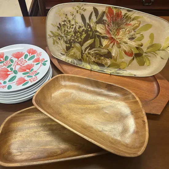 Vintage Wooden Serving Trays, h&b design Melamine Plates Etc