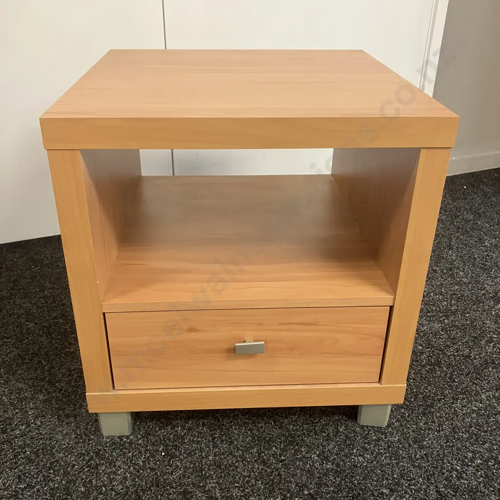 Wood Effect Single Drawer Bedside With Shelf, Pewter Colour Feet. H53 W51 D51cm Image 1++