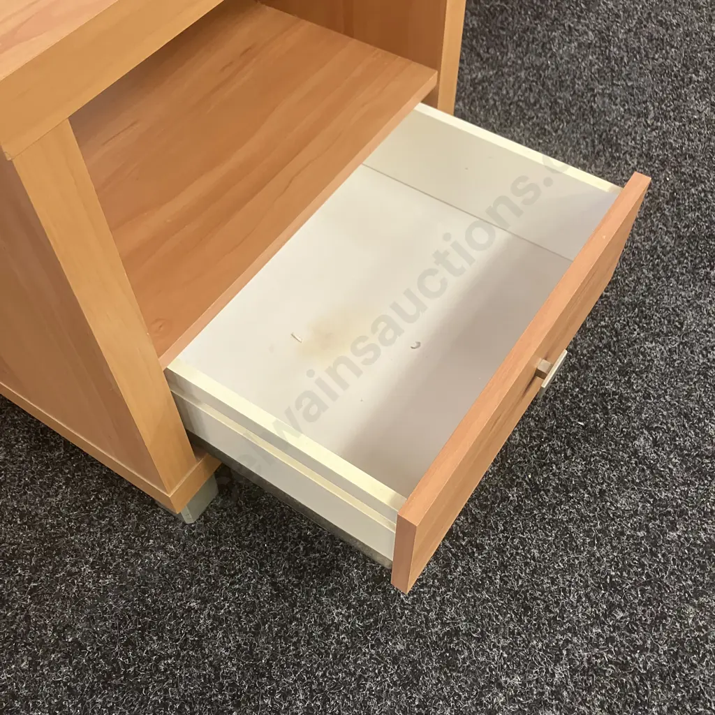 Wood Effect Single Drawer Bedside With Shelf, Pewter Colour Feet. H53 W51 D51cm Image 1++