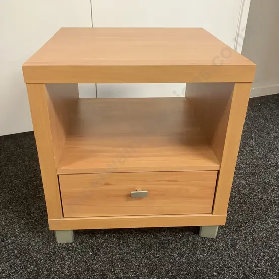 Wood Effect Single Drawer Bedside With Shelf, Pewter Colour Feet. H53 W51 D51cm