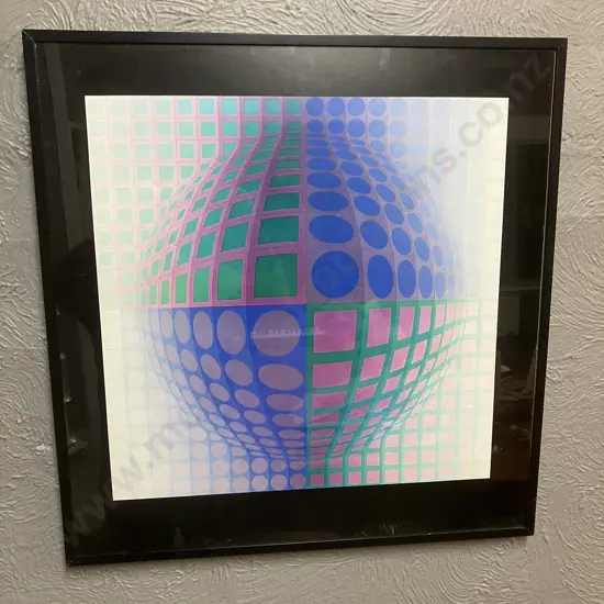 Victor Vasarely Vega Op Art Print c1970s, Framed. 65 x 63cm