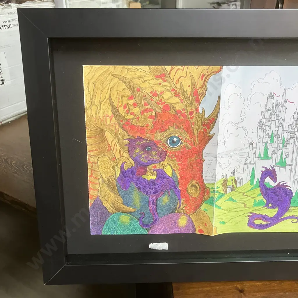 Hand Coloured John Howe’s Draconis, Framed 35 x 146cm Image 1++