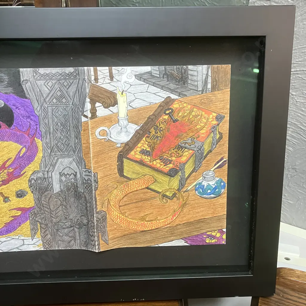 Hand Coloured John Howe’s Draconis, Framed 35 x 146cm Image 1++